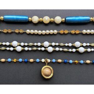 Vintage Necklace set of 4 - white, blue and gold tone
